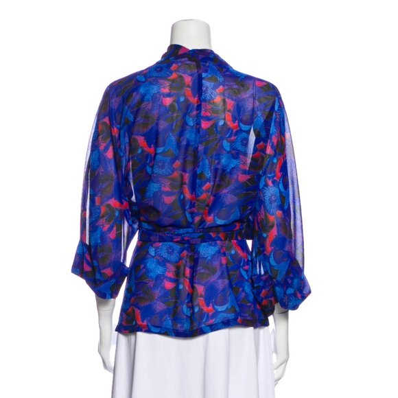 Rodebjer Women's Tennessee Blue Print Chiffon Wrap Kimono Top XS - Picture 3 of 7